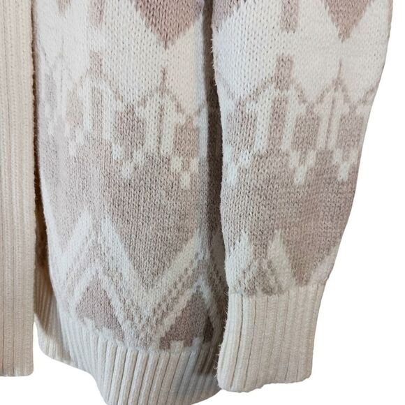 OLD NAVY Fair Isle Shawl Collar Cardi Sweater Cotton Duster Ivory Taupe Size S - Picture 2 of 11